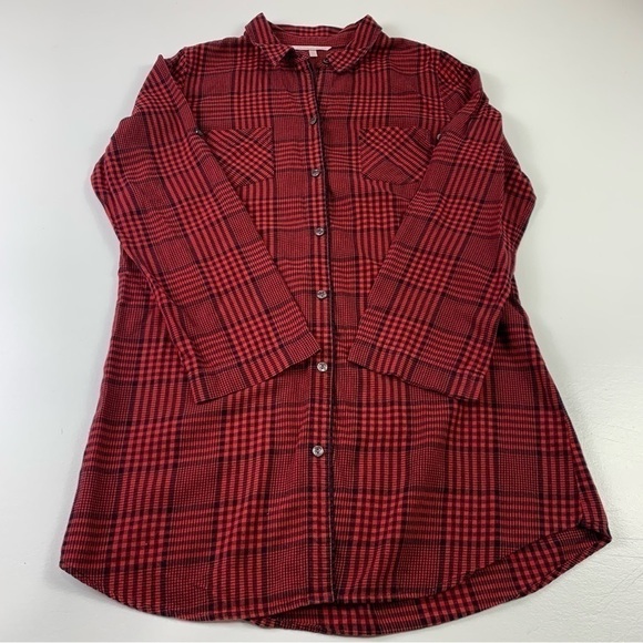 Victoria Secret Red Plaid Button down Sleepwear  Women Medium long Sleeves - Picture 1 of 11